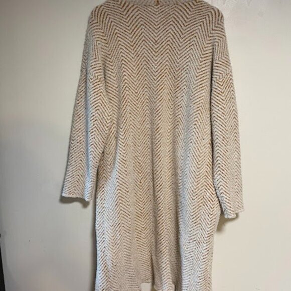 Ruby Moon Cozy Chenille Tan White Chevron Knit Duster Open Cardigan Size XXL - Picture 7 of 8